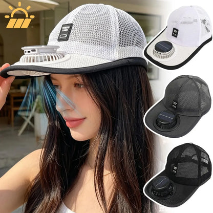 Solar Powered Cap with Fan Summer Breathable Mesh Sun Protection Outdoor Baseball Hat for Men USB Rechargeable Cooling Headwear