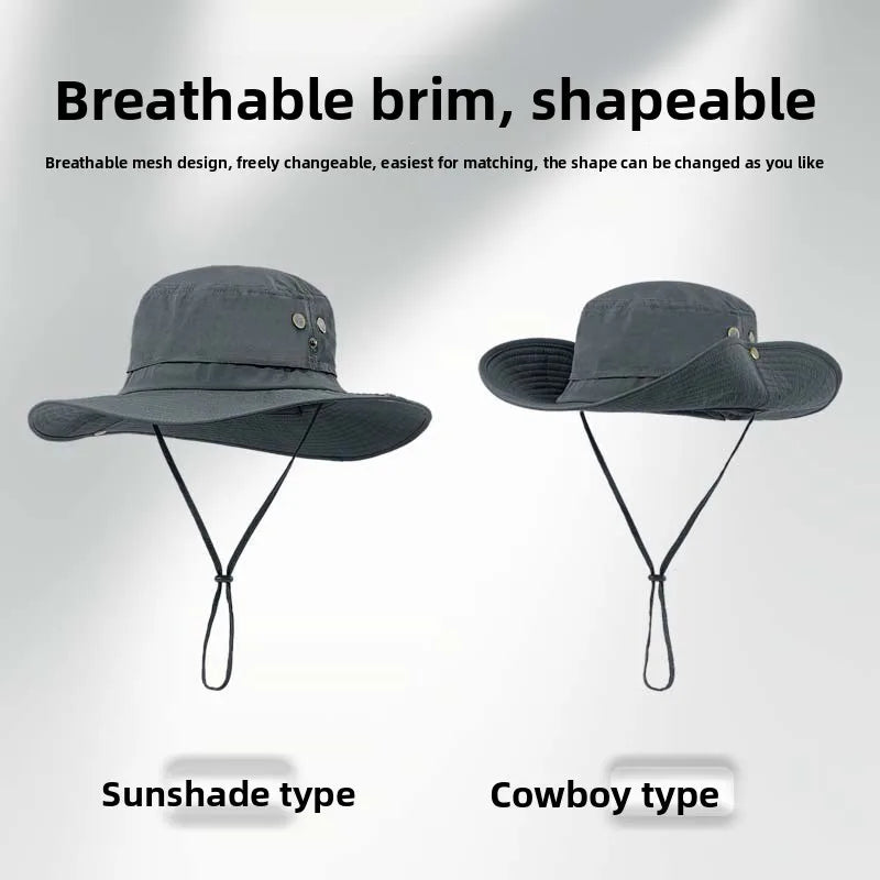 Wide Brim Waterproof Big Size 63-67cm Bucket Hats Men Summer UV Protection Sun Hat Foldable Chin Strap Hiking Cap Fishing Hat