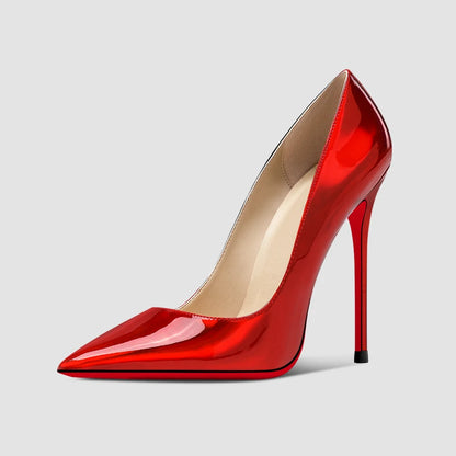 Red pointed high-heeled shoes for women 2025, new slim heel patent leather French sexy plus size black professional single shoes