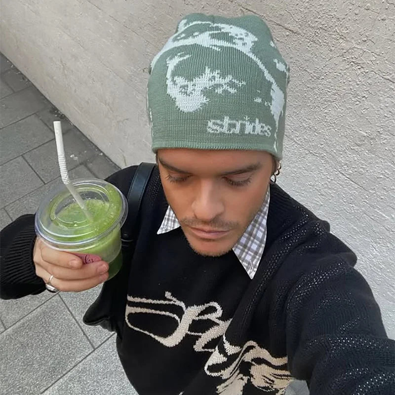 Men Beanie Strides Splatter Beanie Korean Wnter Knit Vintage Y2k Hats Streetwear Wool Caps Fashion Aesthetic Unisex Accessories