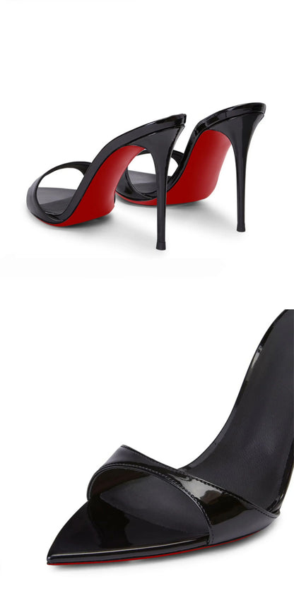 Pointed black nude high heels, women's super high heels, sandals, slim heels, temperament, wearing half slippers 33-46