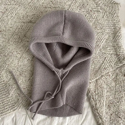 Knitted Soft Women Balaclava Hat Fashion Fake Collar Hooded Hat Neck Collar Warmer Beanies Cap Ear Protection Bonnet Hooded Caps