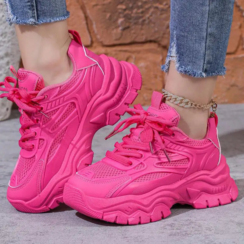 Women Purple Platform Sports Shoes Women Thick Sole Breathable Black Casual Shoes Fashion Slip On 2025 Outdoor Walking Sneakers