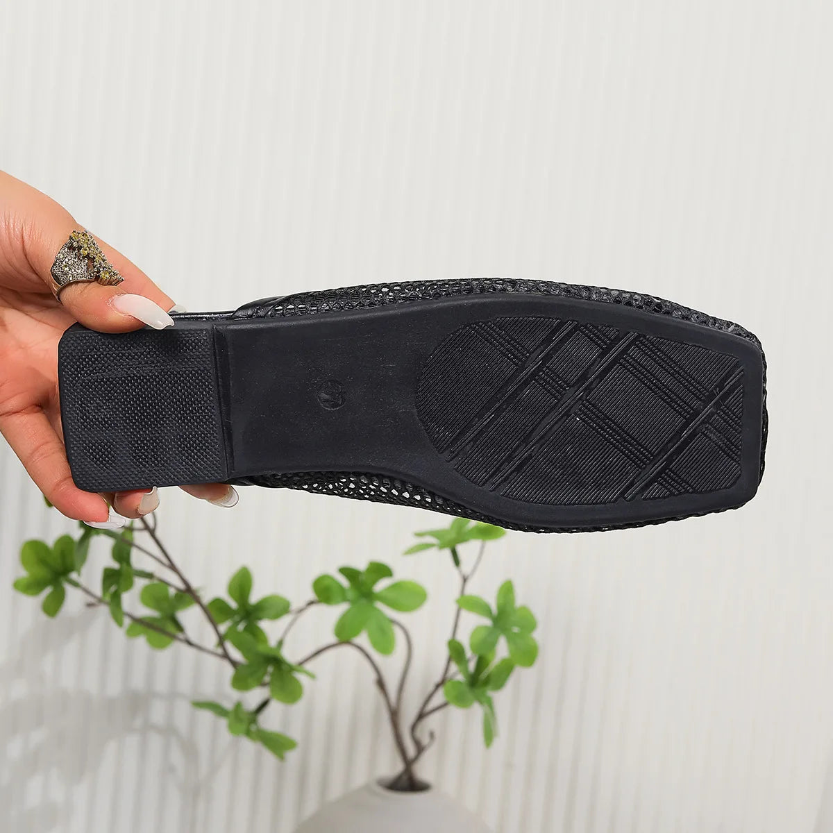Summer Women Slippers Sexy Mesh Mules Indoor Home Slides Square Toe Female Flats Shoes Outdoor Clogs Beach Sandals Flip Flops