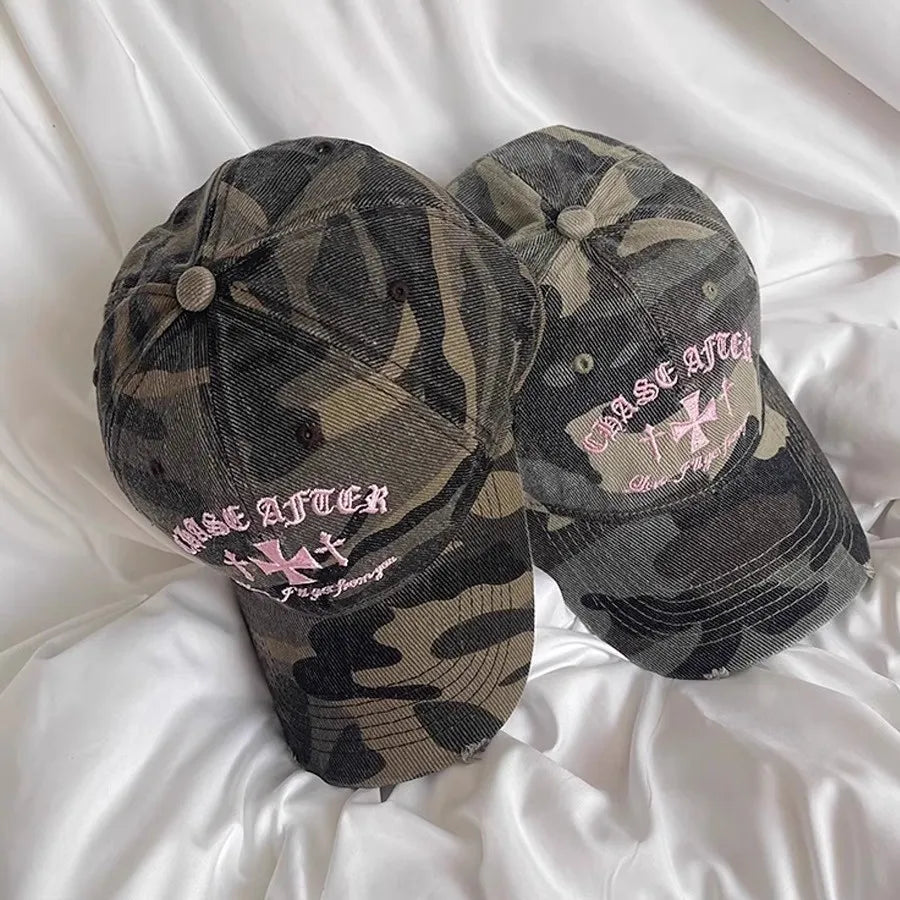 Retro Old Cross-Stitch Camouflage Baseball Cap for Men and Women Matching Face Small New Casual Soft Top Sun Baseball Cap