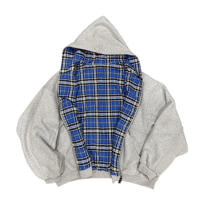 Mauroicardi Spring Oversized Reversible Hoodies Men Luxury Designer Clothing Hoodie with Plaid Lining Sweatshirt Streetwear 2025