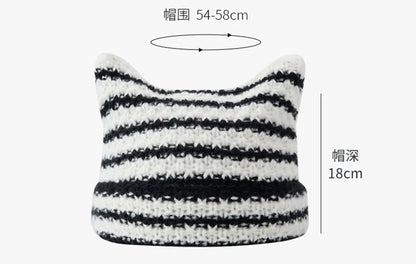 New Japanese Streetwear Harajuku Beanie Little Devil Striped Knitted Hat Women Girls Autumn Winter Cute Cat Ears Cap