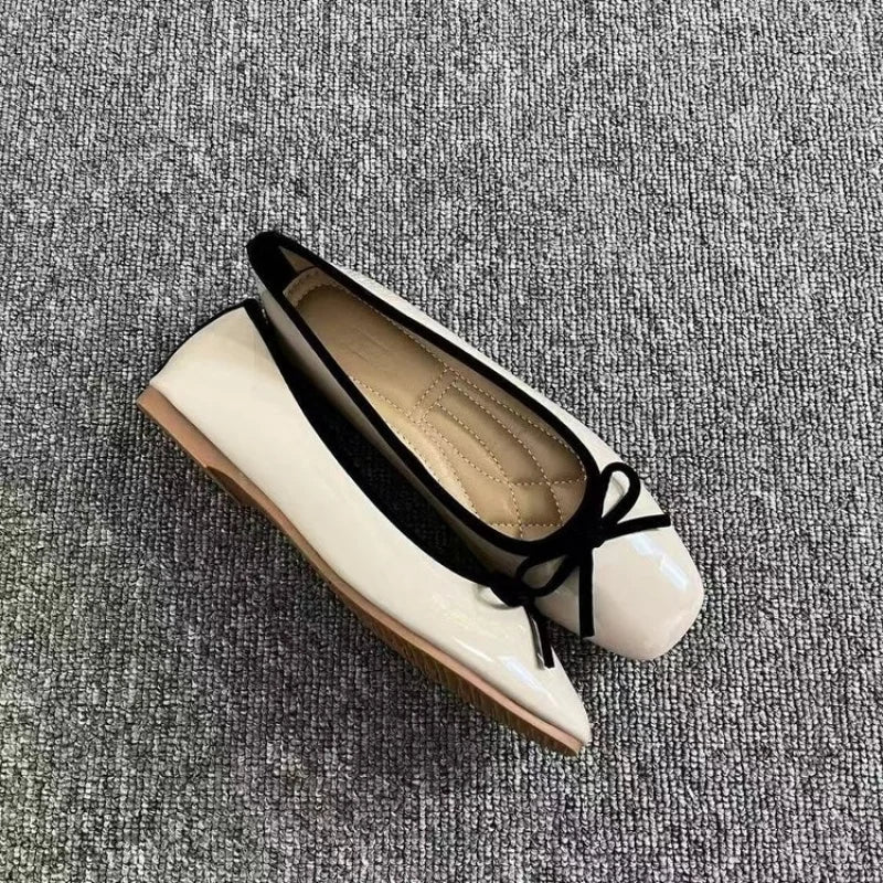 New Bowknot Shallow Soft-soled Women’s Loafers, French-style Versatile Square-toe Flats, Flat Ballet Shoes Spring and Autumn