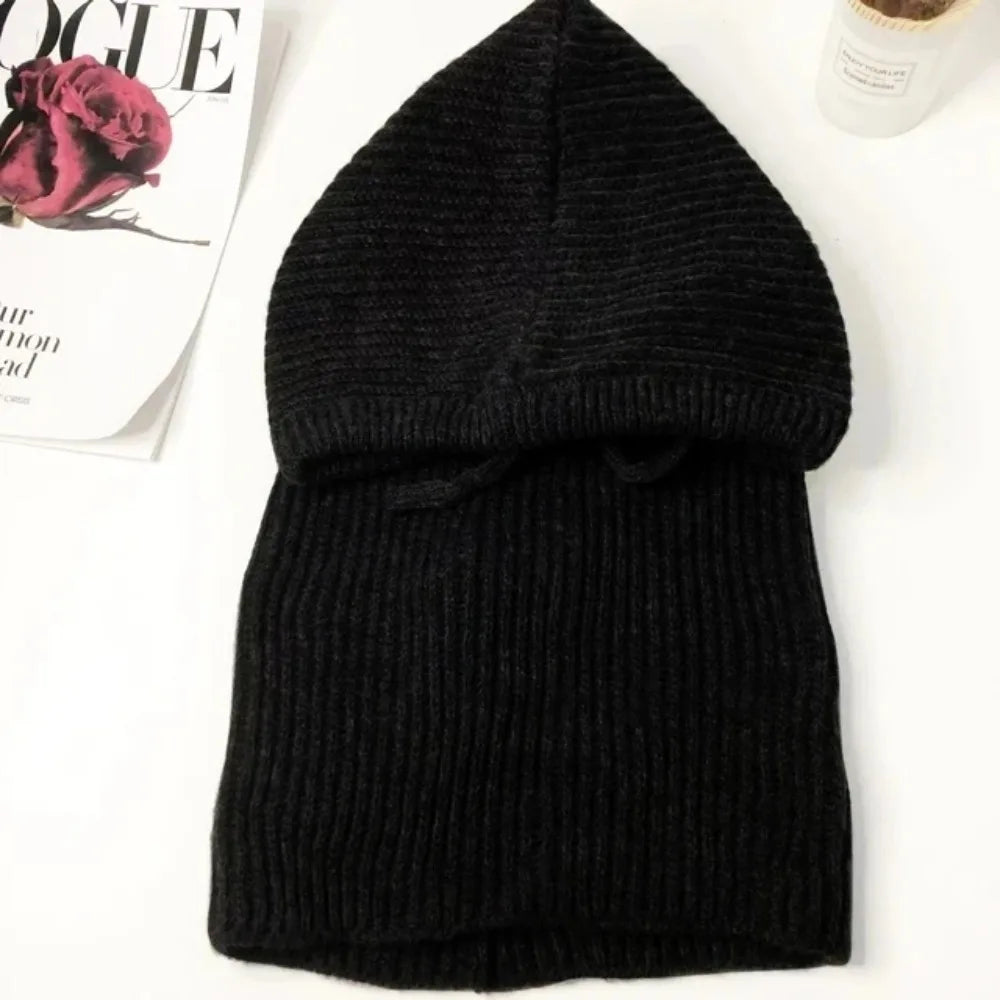 Short style Women Knitted Balaclava Fashion Fake Collar Shawl Hooded Hat Thick Warm Beanines Winter Hat official website
