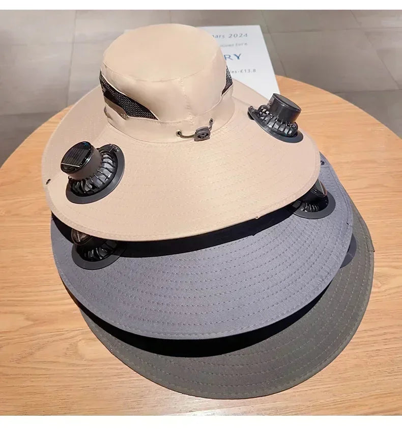 Solar Powered Fishing Hat With USB Charging Fan Adjustable Breathable Cap for Hiking Camping Outdoor Sports Father Day Gift