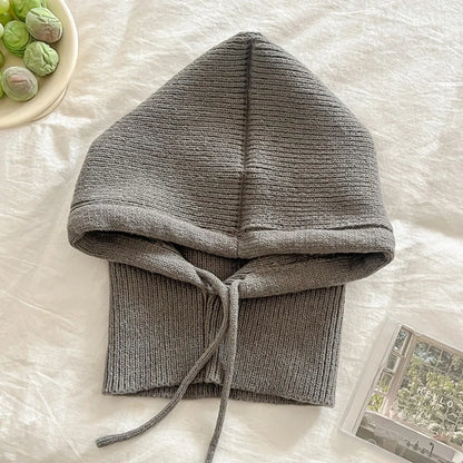 Short style Women Knitted Balaclava Fashion Fake Collar Shawl Hooded Hat Thick Warm Beanines Winter Hat official website