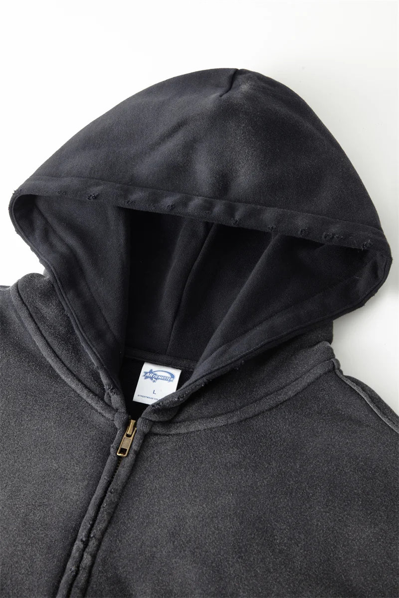 Men's Zip Up Hoodies Tie Dye Washed Double Oversize Cardigan Sweatshirt Loose Plus Plush Gradient Man Hooded Pullovers Winter