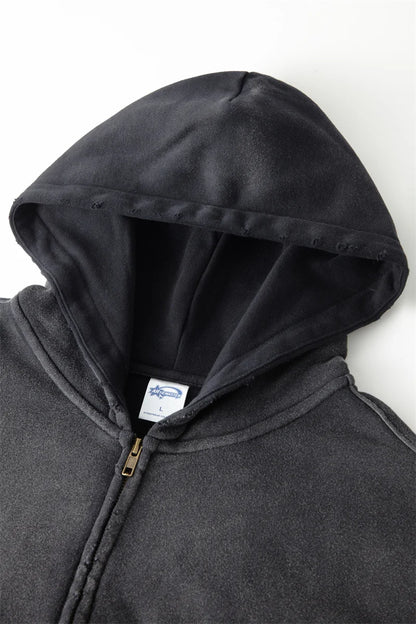 Men's Zip Up Hoodies Tie Dye Washed Double Oversize Cardigan Sweatshirt Loose Plus Plush Gradient Man Hooded Pullovers Winter