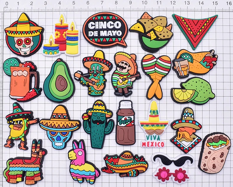 mexico series PVC shoe Charms Slippers Buckle combination Fit Wristbands accessories Decoration Bands gift unisex party