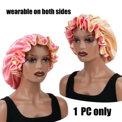 1Pc Double-Layered Minimalist Hair Bonnet Satin Bonnet Sleep Caps Can Be Worn on Both Sides Versatile Cap for Men/Women