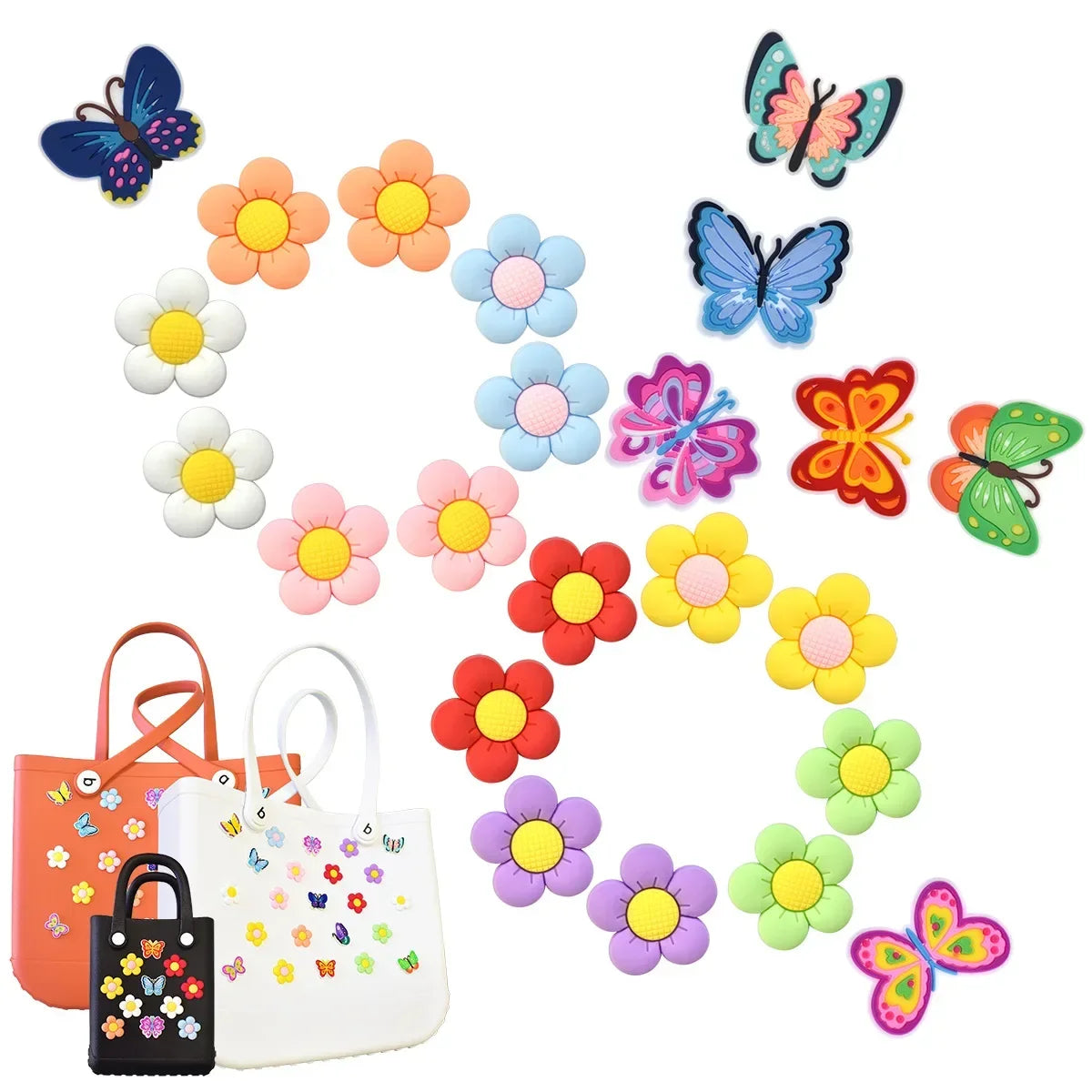 PVC Butterfly Flower Big Size Beach Bag Buckle Charms Decorations Accessories for Bog Totes Bag Woman DIY Gift Travel Pendant
