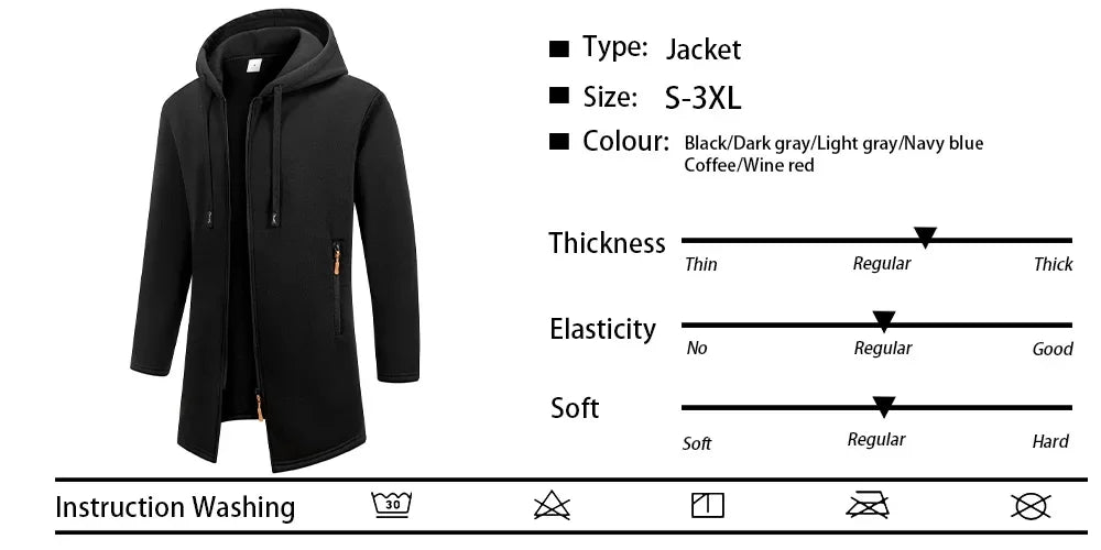 Men's Zipper Long Sleeve Coat Autumn Winter Fleece Warm Hoodies Jacket Loose Casual Outdoor Tracksuit Solid Color Sweatshirts