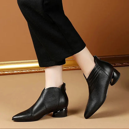 2024 Fashion Luxury Leather Ankle Boots Womens Pointed Toe Sneakers Autumn Shoes Ladies Office Low Heels