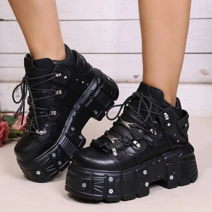 New Platform Women's Personality Casual Sneakers Autumn Round Toe Strappy Heels