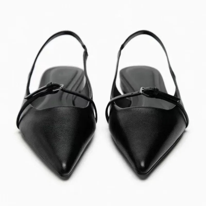 2024 New Bling Women Sandal Fashion Pointed Toe Shallow Slip on Ladies Elegant Slingback Shoes Med Heel Flat Shoes