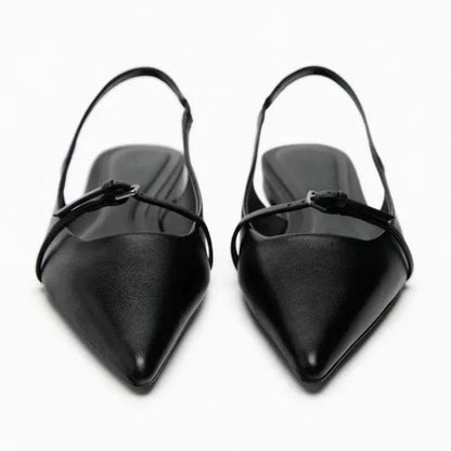 2024 New Bling Women Sandal Fashion Pointed Toe Shallow Slip on Ladies Elegant Slingback Shoes Med Heel Flat Shoes