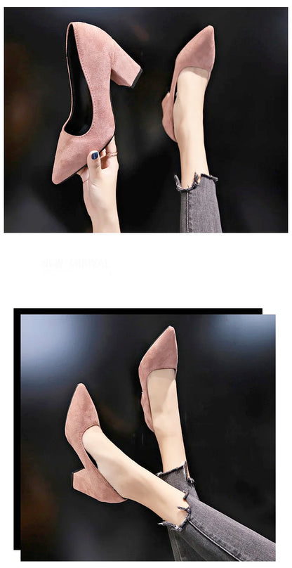 Autumn Shoes Woman Pumps Low Thick Heels Comfortable Women Work Shoes Flock Round Toe Casual Ladies Shoe sapato feminino WSH3183