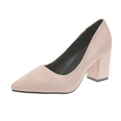 Autumn Shoes Woman Pumps Low Thick Heels Comfortable Women Work Shoes Flock Round Toe Casual Ladies Shoe sapato feminino WSH3183