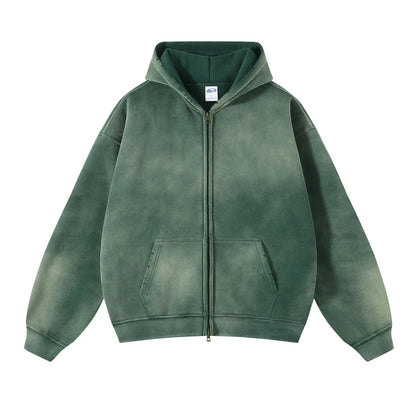 Men's Zip Up Hoodies Tie Dye Washed Double Oversize Cardigan Sweatshirt Loose Plus Plush Gradient Man Hooded Pullovers Winter