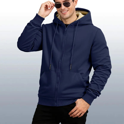 Winter Lambswool Zipper Hoodies Thicken Warm Jackets Long Sleeve Sweatshirts Casual Sports Fleece Black Coats Hooded Men Coat To