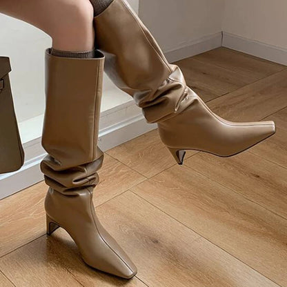 JOZHAMTA Size 34-43 2026 Women Real Leather Long Boots Fashion High Heels Shoes For Winter Boots Office Lady Daily Dress Shoes