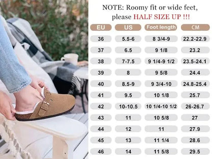 Comwarm Fur Lined Clogs For Women Men Winter Fuzzy Cork Slippers Fur Cork Mules Short Plush House Cork Shoes Winter zuecos mujer