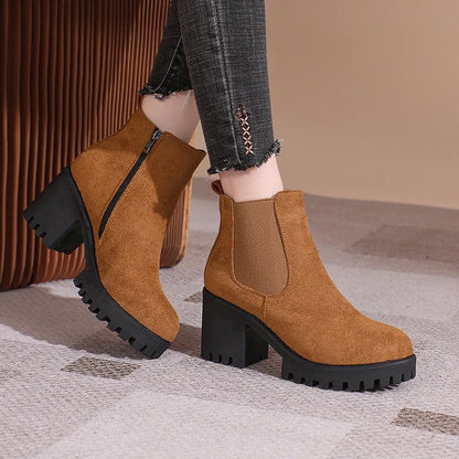 2024 Women Designer Elegant Platform Round Toe Zipper Ankle Boots Women Autumn Winter Comfy Platform Short Boots Shoes for Women