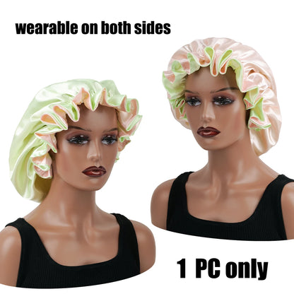 1Pc Double-Layered Minimalist Hair Bonnet Satin Bonnet Sleep Caps Can Be Worn on Both Sides Versatile Cap for Men/Women