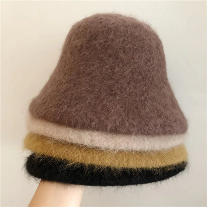 Good Angola Long Rabbit Fur Fisherman Bucket Hat Winter Fashion Soft Warm Wool Basin Cap Foldable Women Gift