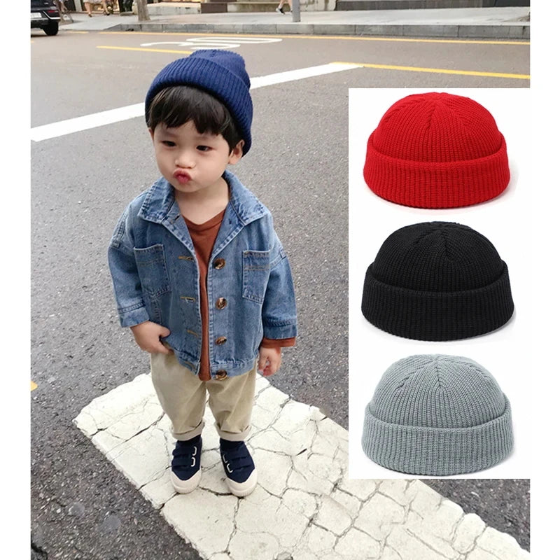 2025 Boys Girls Winter Knitted Beanies Solid Keep Warm Loop Small Beanie Caps Keep Head Warm Winter Hats Yellow Red