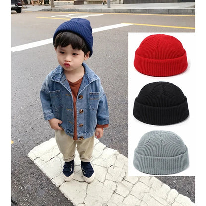 2025 Boys Girls Winter Knitted Beanies Solid Keep Warm Loop Small Beanie Caps Keep Head Warm Winter Hats Yellow Red