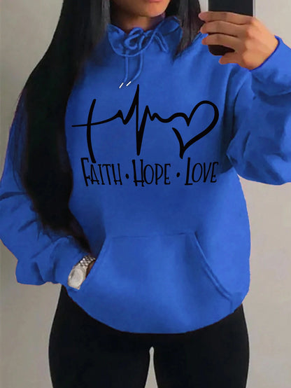Faith Hope Love Letter Graphic Women Hoody Street Casual Loose Hoodies Autumn Fleece Pullover Hip Hop O-Neck Clothing Female