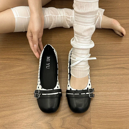 Polka Dot Women Ballet Flats Comfortable Round Toe Slip On Shoes 2026 New Spring Autumn Vintage Ladies Dress Mary Jane Shoes