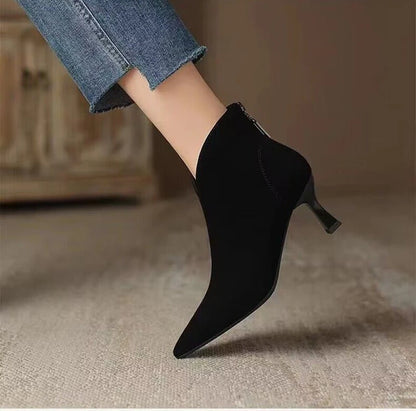 Vintage Pointed Toe Women Ankle Boots Fashion Elegant Back Zippers Short Booties Autumn Winter Ladies Concise High Heels Shoes