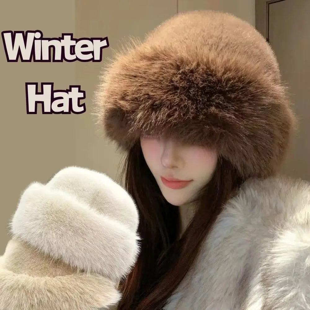 Fur Hat Women Warm Snow Ski Cap Female Faux Fox Fur Thick Warm Winter Hat Lady Windproof Russian Hat Ear Warmer Bonnet Hot Sale
