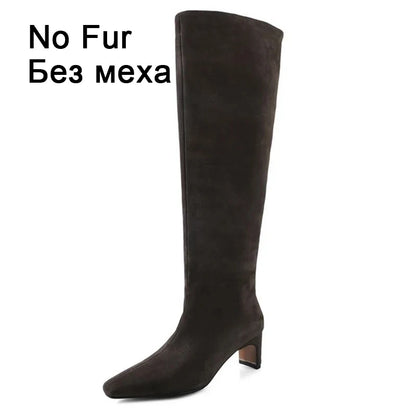JOZHAMTA Size 34-43 2026 Women Real Leather Long Boots Fashion High Heels Shoes For Winter Boots Office Lady Daily Dress Shoes