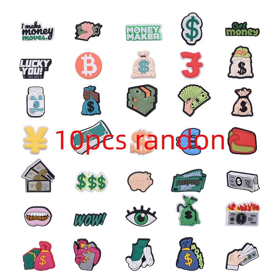 2pcs Lot Coin Money Shaped Character Shoe Buckles Charms Combination Designer for Women Accessories for Girls Adults Unisex Gift