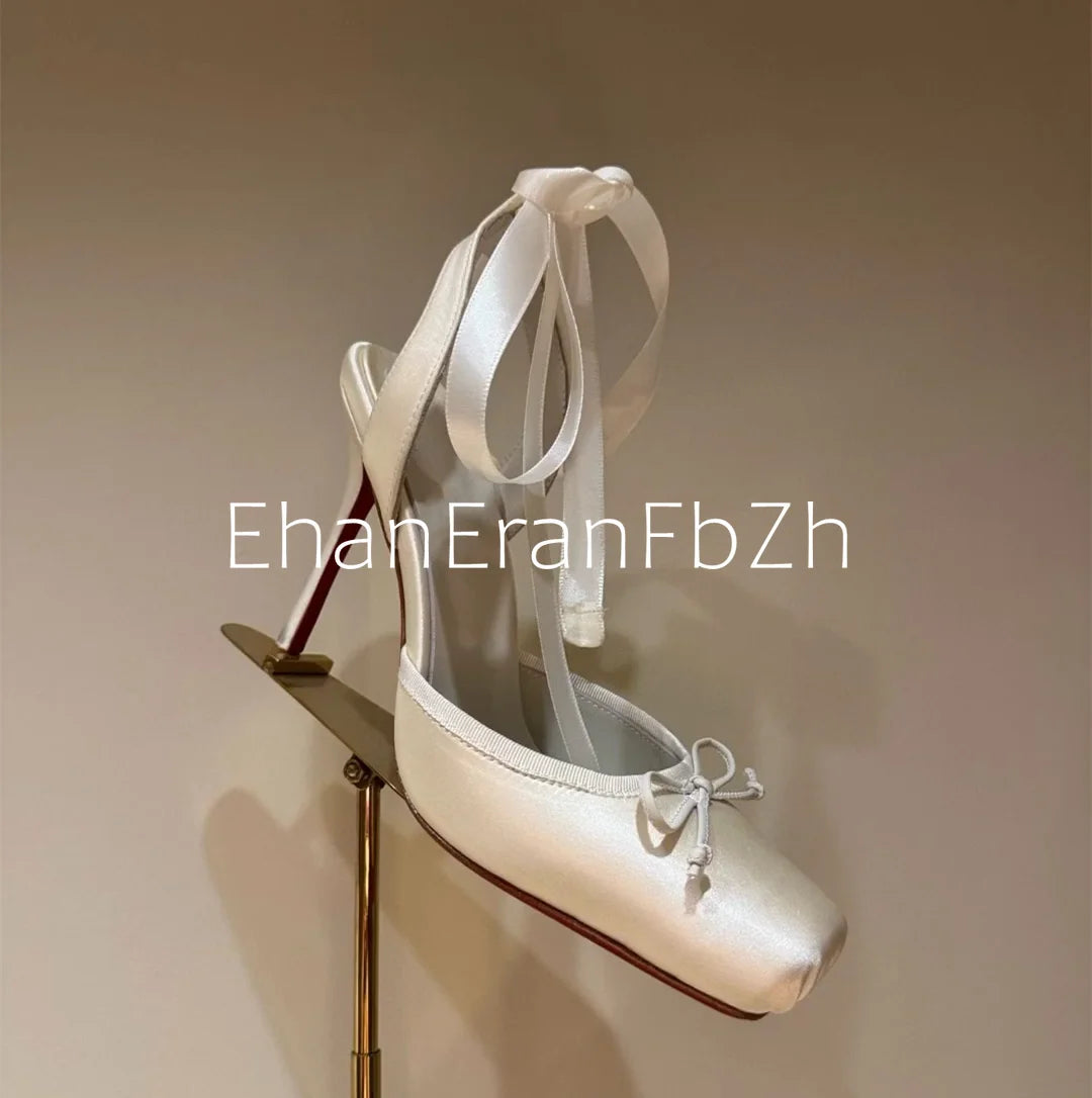 European and American Summer Women's Thick Bottom Stiletto Sandals Square Headband Butterfly Wedding Party Ballet High Heels
