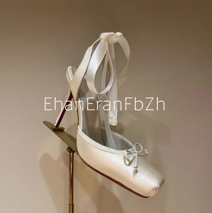 European and American Summer Women's Thick Bottom Stiletto Sandals Square Headband Butterfly Wedding Party Ballet High Heels