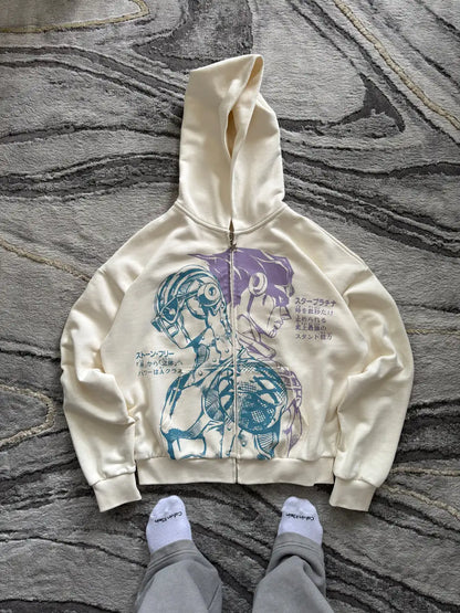Y2k Stands Hiphop Jojo Bizarre Adventure Hoodies Harajuku Oversized Mens Womens Zipper Hoodie Hip Hop Couple Street Sweatshirt