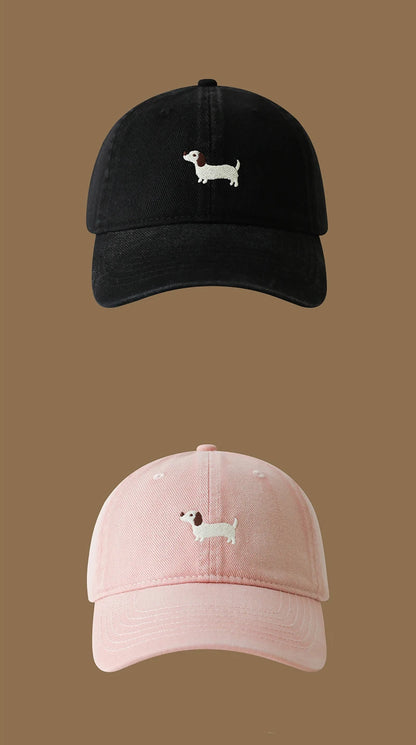 New Embroidered Dachshund Washed Cotton Baseball Cap Fashion Women Adjustable Wide Brim Trucker Hat Outdoor Men Snapback Caps
