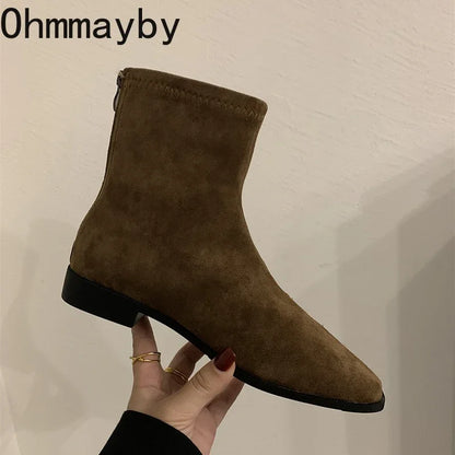 2026 Spring Autumn Women Modern Ankle Boots Fashion Square Toe Short Booties Ladies Casual Low Heel Shoes