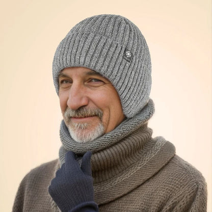 Men Winter Knitted Hat with Neck Scarf Plush Warmth Peaked Cap Earmuff 2025 Fashion Faux Fur Bomber Hats Cycling Ear Protection