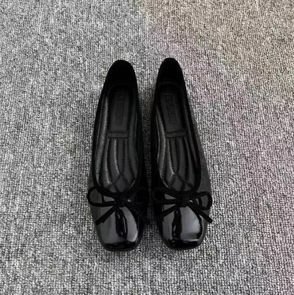 Women's Square Toe Bowknot Loafers, Shallow Slip-On Flat Shoes, Soft Sole Comfortable, Summer Casual Office Commuter, Plus Size