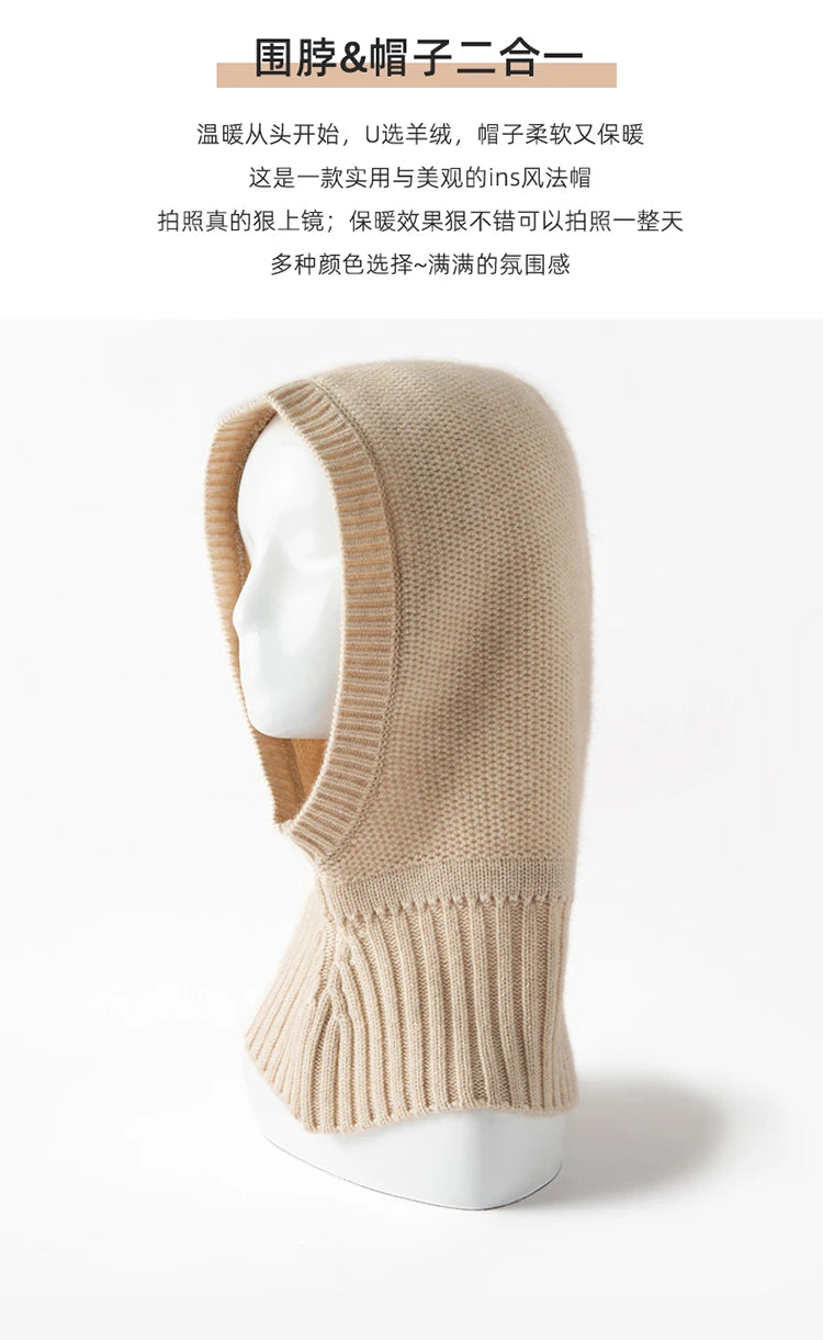 New Autumn and Winter Women's Hat 100% Cashmere Knitted Scarf Hats Outdoor Warm Fashion Girl Cap Lady High Quality Neck Sarf